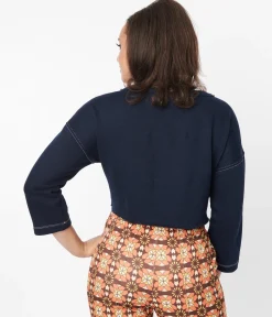 Navy Floral Button Cropped Petunia Cardigan