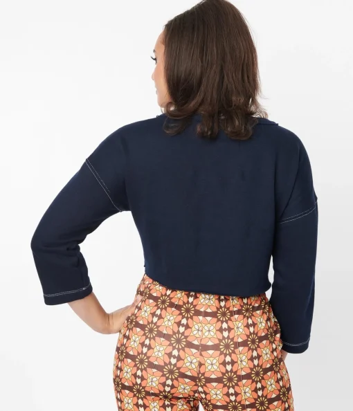 Navy Floral Button Cropped Petunia Cardigan