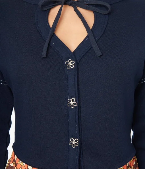 Navy Floral Button Cropped Petunia Cardigan