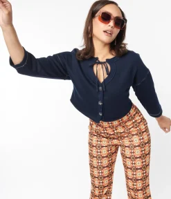 Navy Floral Button Cropped Petunia Cardigan