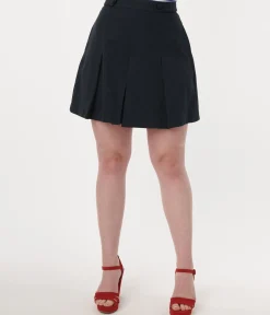 Navy Pleated Swish Shorts