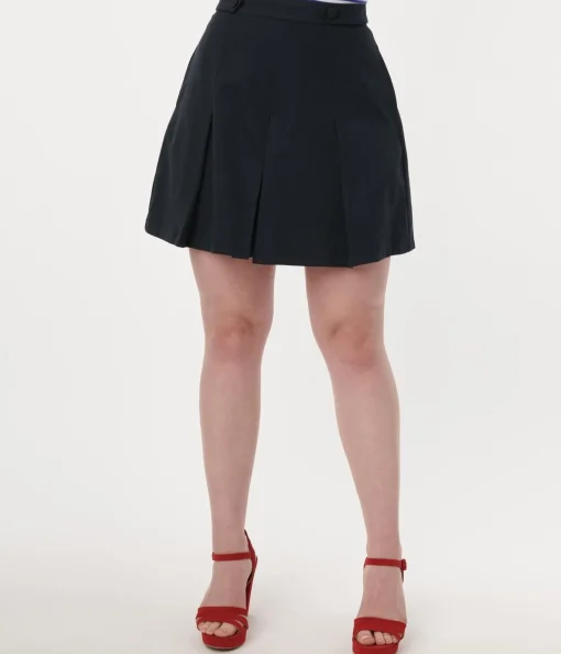 Navy Pleated Swish Shorts