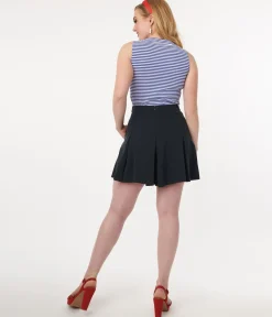 Navy Pleated Swish Shorts