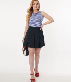 Navy Pleated Swish Shorts