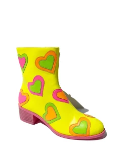 Neon Yellow & Rainbow Heart to Heart Ankle Boot