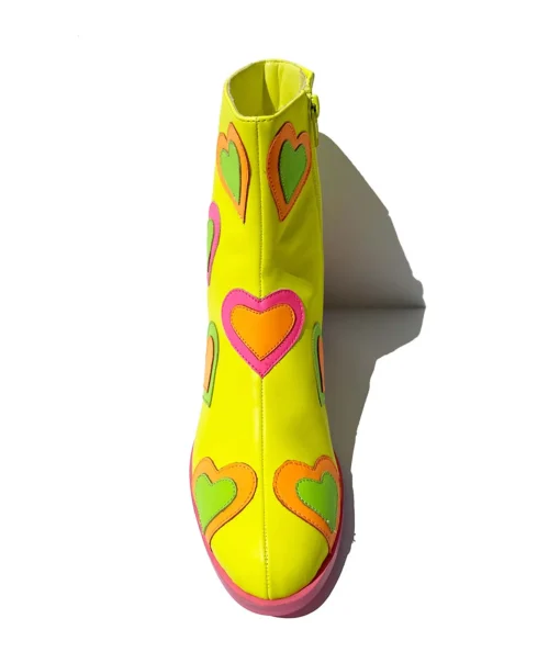 Neon Yellow & Rainbow Heart to Heart Ankle Boot