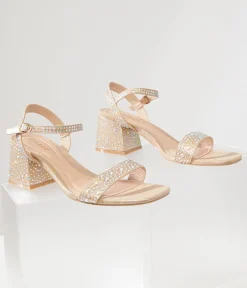 Nude & Silver Rhinestone Kitten Peep Toe Heels