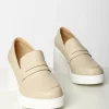 Nude & White Leatherette Platform Loafers