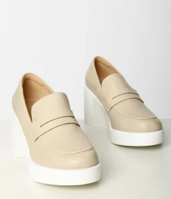 Nude & White Leatherette Platform Loafers