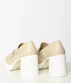 Nude & White Leatherette Platform Loafers