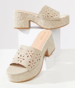Nude Flower Platform Sandals