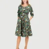 Olive Green & Rain Forest Print Fit & Flare Dress