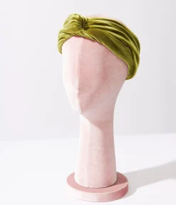 Olive Green Plush Velvet Twist Front Headband