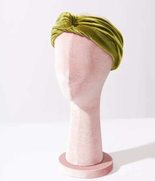 Olive Green Plush Velvet Twist Front Headband