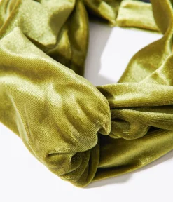 Olive Green Plush Velvet Twist Front Headband