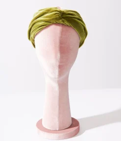 Olive Green Plush Velvet Twist Front Headband