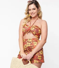 Orange & Yellow Tropical Floral Mimosa Tube Top