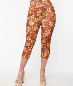 Orange & Yellow Tropical Floral Mimosa Capris