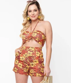 Orange & Yellow Tropical Floral Mimosa Tube Top
