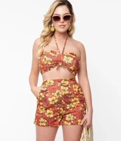 Orange & Yellow Tropical Floral Mimosa Tube Top
