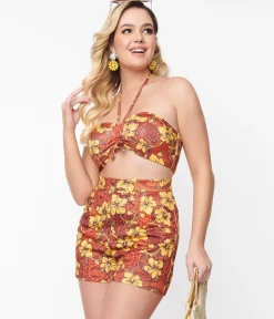 Orange & Yellow Tropical Floral Mimosa Tube Top