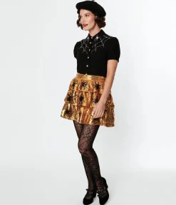 Orange Sequin & Spider Mini Skirt