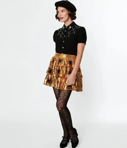 Orange Sequin & Spider Mini Skirt