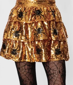 Orange Sequin & Spider Mini Skirt