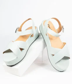 Pale Blue Denim Cross Strap Platform Keliko Sandals