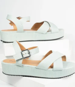Pale Blue Denim Cross Strap Platform Keliko Sandals