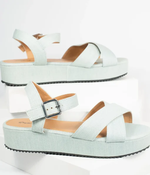 Pale Blue Denim Cross Strap Platform Keliko Sandals