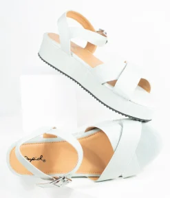 Pale Blue Denim Cross Strap Platform Keliko Sandals