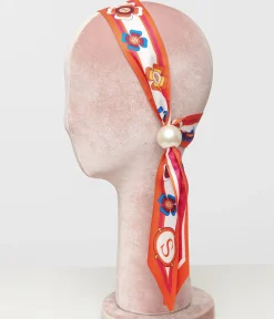 Pink & Orange Floral Pearl Fabric Headband