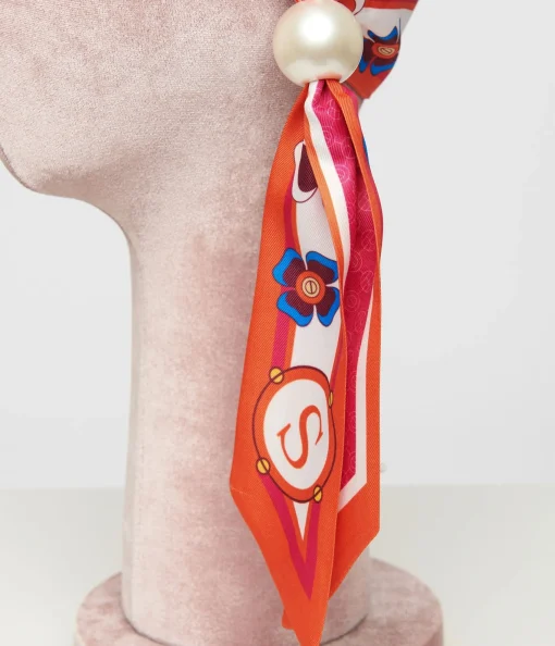 Pink & Orange Floral Pearl Fabric Headband