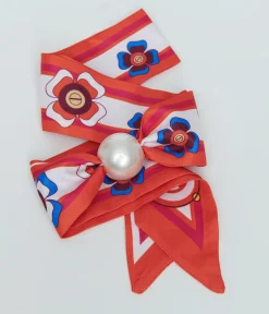 Pink & Orange Floral Pearl Fabric Headband