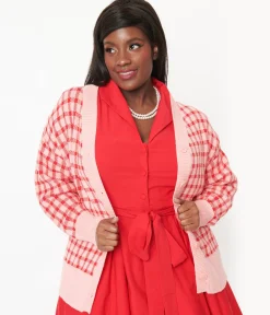 Pink & Red Checkered Cardigan