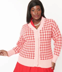 Pink & Red Checkered Cardigan