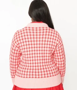 Pink & Red Checkered Cardigan