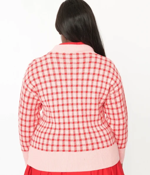 Pink & Red Checkered Cardigan