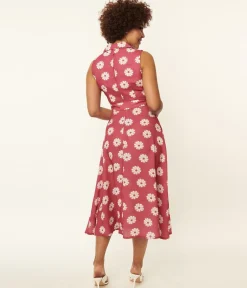 Pink & White Floral Print Midi Dress