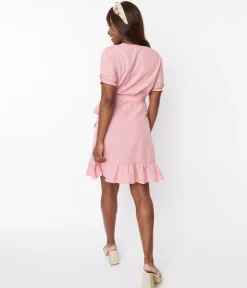 Pink & White Polka Dot Wrap Dress