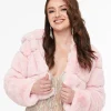 Pink Faux Fur Puffer Crop Jacket
