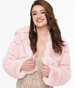 Pink Faux Fur Puffer Crop Jacket