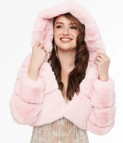 Pink Faux Fur Puffer Crop Jacket