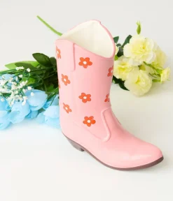 Pink Floral Ceramic Cowboy Boot Vase