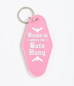 Pink Home Is Where The Bats Hang Motel Keychain