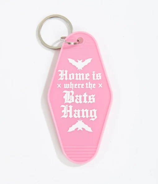 Pink Home Is Where The Bats Hang Motel Keychain