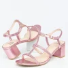 Pink Rhinestone Leatherette T-Strap Heels