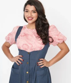 Pink Textured Floral Puff Sleeve Blouse