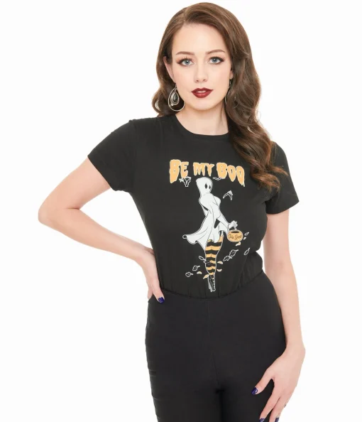 PinRock Shop 1950s Black & Orange Be My Boo Graphic Tee